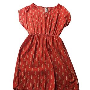 Needle & Thread Dress Womens Small Orange Elephant Sundress Short Sleeve Casual